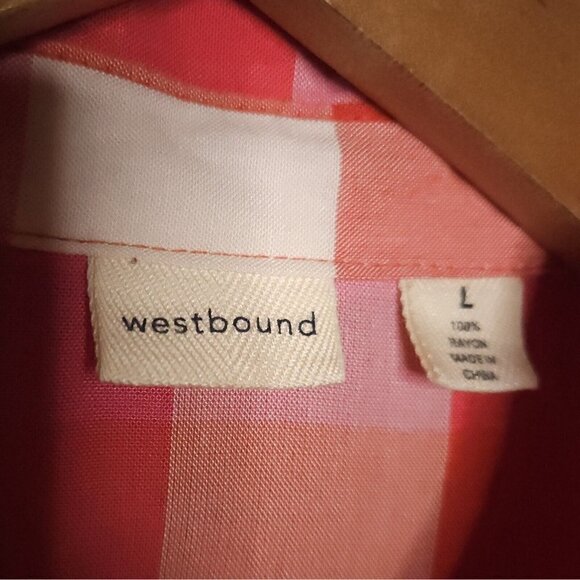 Westbound Pink White Plaid Relaxed Fit Button Down Large - Picture 5 of 6